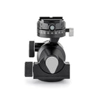Photo of ARCA-SWISS D4 geared tripod head with Classic quick release, side view, featuring manual and geared movements, and dual panning mechanisms. From ARCA-SWISS USA.  SKU: 870103