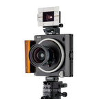 Photo of ARCA-SWISS Factum Technical Camera with quartering view, featuring a compact modular and expandable system, TUM helical focusing and tilt module. From ARCA-SWISS USA. SKU: 017369