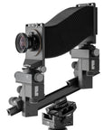 Photo of ARCA-SWISS M-Monolith 6X9 View Camera with quartering view, featuring tri-axial yaw-free movements, telescoping optical bench, base tilt and and ARCA-SWISS Micro-Orbix® tilt. From ARCA-SWISS USA. SKU: 014169-OC