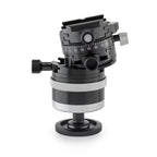 Photo of ARCA-SWISS monoball p0+ Hybrid tripod head with Classic quick release, side view, featuring an inverted monoball® design, micrometric geared controls, a friction + control lock and top panning with detents at 90° intervals. From ARCA-SWISS USA.  SKU: 801228