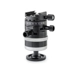 Photo of ARCA-SWISS monoball p0+ Hybrid Classic tripod head with quartering view, featuring an inverted monoball® design, micrometric geared controls, a friction + control lock and top panning with detents at 90° intervals. From ARCA-SWISS USA.  SKU: 801228