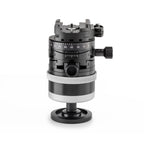 Photo of ARCA-SWISS monoball p0+ Hybrid flipLock® tripod head with front view, featuring an inverted monoball® design, micrometric geared controls, a friction + control lock and top panning with detents at 90° intervals. From ARCA-SWISS USA.  SKU: 801229