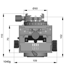 Illustration of ARCA-SWISS C1 Cube gp geared tripod head with Classic quick release dimensions, with specifications for height, width, and weight. Featuring gear-driven, self-locking micro-metric controls. From ARCA-SWISS USA.  SKU: 8501003.1