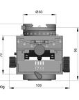 Illustration of ARCA-SWISS C1 Cube geared tripod head with monoballFix quick release, with specifications for height, width, and weight. Featuring gear-driven, self-locking micro-metric controls. From ARCA-SWISS USA.  SKU: 8501005.1  