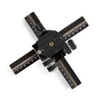 Photo of ARCA-SWISS X-Table geared macro and positioning tripod head accessory, overhead view. Versatile and portable. Made with ARCA-SWISS modular view camera components. Micro-metric, self locking, gear-driven movements. Inner friction control ring. Quick release can be rotated 90°. From ARCA-SWISS USA.  SKU:  802331