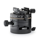 Photo of ARCA-SWISS Core 75 Leveler clicPan® tripod head with quartering view, featuring a panoramic interval rotator, base and top panning, and micro-metric movements of +/- 15° in the X/Y axes. From ARCA-SWISS USA. SKU: 860152