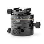 Photo of ARCA-SWISS Core 75 Leveler clicPan® tripod head with quartering view, featuring a panoramic interval rotator, base and top panning, and micro-metric movements of +/- 15° in the X/Y axes. From ARCA-SWISS USA. SKU: 860152
