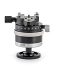 Photo of ARCA-SWISS monoball p0+ tripod head with front view, featuring + friction control, patented aspherical ball, three locking elements, textured locking ring, 90° tilt and 360° top panning. SKU: 801218