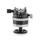 Photo of ARCA-SWISS monoball® p0+ tripod head with front view, featuring + friction control, patented aspherical ball, three locking elements, textured locking ring, 90° tilt and 360° top panning. From ARCA-SWISS USA.  SKU: 801218