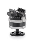 Photo of ARCA-SWISS monoball p0+ tripod head with quartering view, featuring + friction control, patented aspherical ball, three locking elements, textured locking ring, 90° tilt and 360° top panning. SKU: 801218