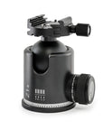 Photo of ARCA-SWISS monoball Z1+ sp tripod head with quartering view, featuring an aspherical ball design, axial clamping, progressive motion and gravity friction control.  SKU: 801103