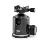 Photo of ARCA-SWISS monoball® Z1+ sp tripod head with quartering view, featuring an aspherical ball design, axial clamping, progressive motion and gravity friction control.  From ARCA-SWISS USA.  SKU: 801103